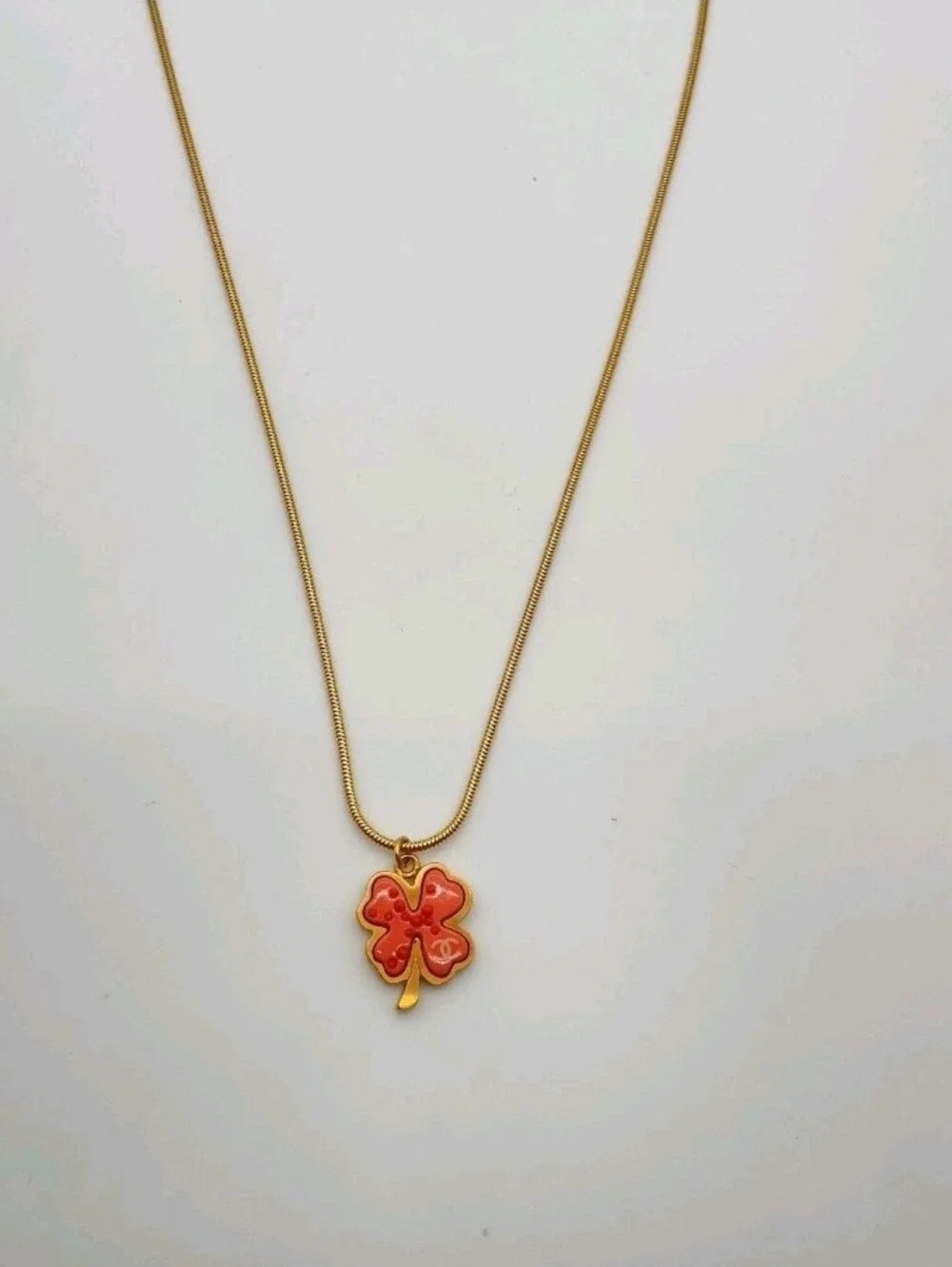 CHANEL Coco Mark Clover Pink Gold  Necklace